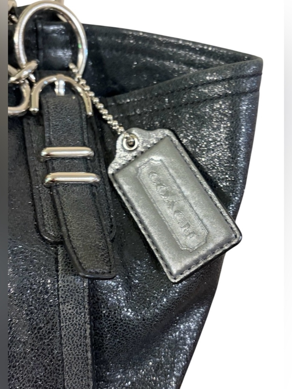 Coach Kristin Oversized Metallic Gray Leather Shoulder Bag Large Hang Tag - Picture 2 of 9